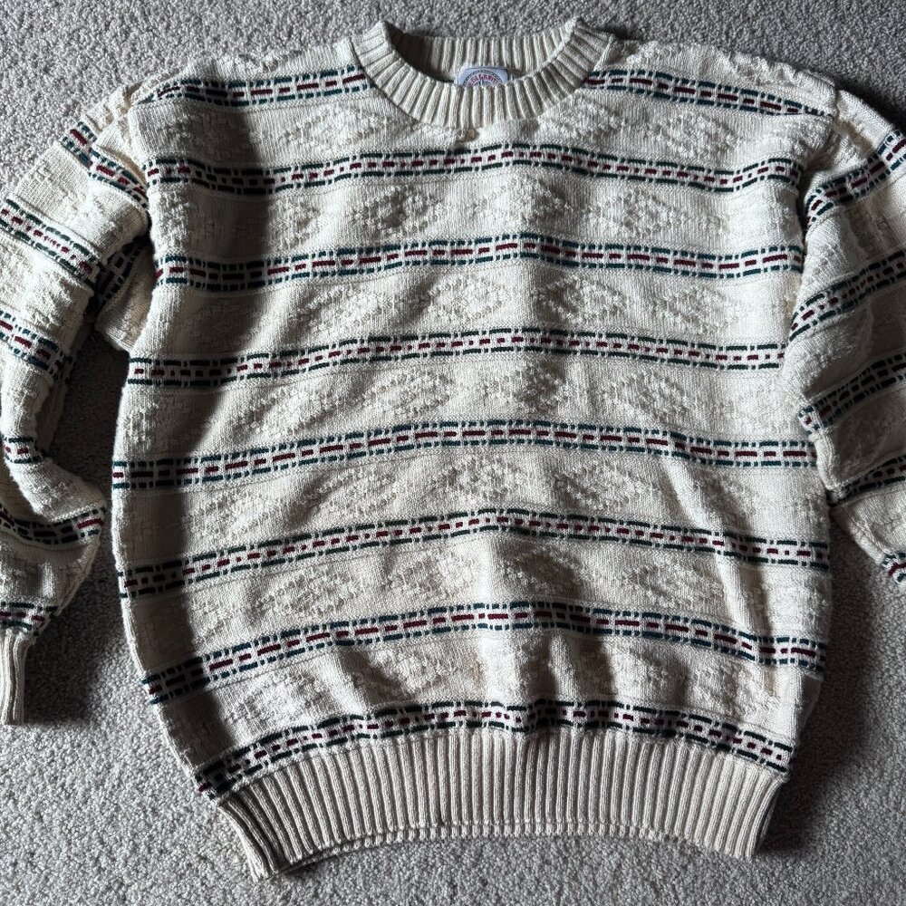 Vintage Cape Isle Knitters Cream Textured Knit Sweater